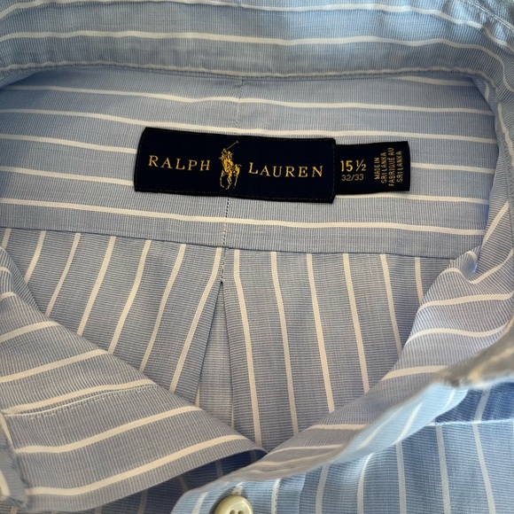 RALPH LAUREN Blue Label Dress Shirt Long Sleeve Classic Blue Stripe Medium - Picture 2 of 12